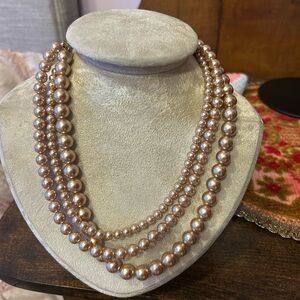 Layered Pink Pearl Three-Strand Necklace